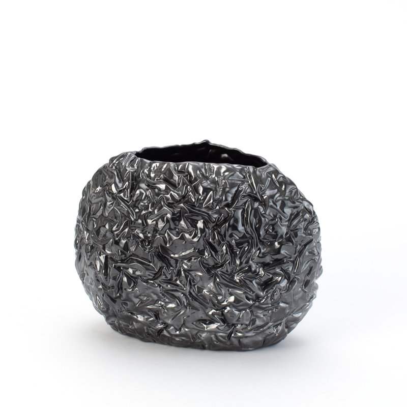 Ceramic Table Vase, Silver, 10.25" H x 14" W x 6.75" D