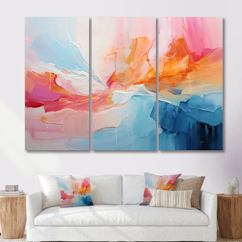 «Pink Bliss Sunset Celebration», ensemble de décorations murales abstraites, H 28 po x l 36 po x P 1 po, Toile tendue