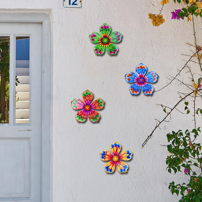 Décoration murale 6,2 po fleurs en métal 4 pièces