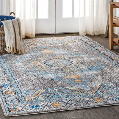 Nola Geometric Vintage Medallion Gray/Mustard/Turquoise Rug