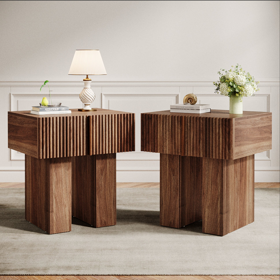 TribeSigns Fluted Nightstand Set Of 2, Farmhouse Bedside Table with Drawer | Wayfair
