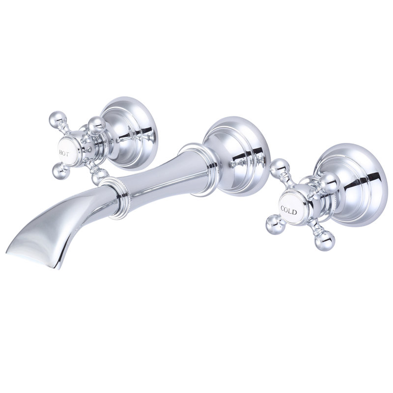 Robinet pour salle de bain mural cascade, Chrome, Poignées en croix en métal ronde et étiquettes