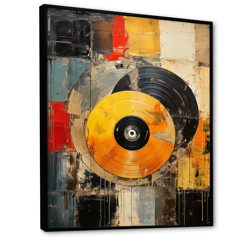 Vinyle coloré rétro I sur toile, H 44 po x l 34 po x P 1,5 po, Cadre flottant noir
