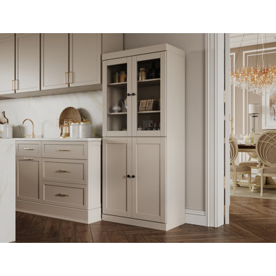 Garde-manger 100% en bois massif avec shaker Palace Imports, portes en verre transparent, 2 tiroirs et tablettes réglables Palace Imports