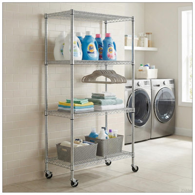 Étagères grillagées robustes à 4 niveaux réglables - supports de rangement en métal résistant à la rouille pour la cuisine, le garage, la salle de bain et le garde-manger (P 35,43 po x l 17,72 po x H 66,54 po)