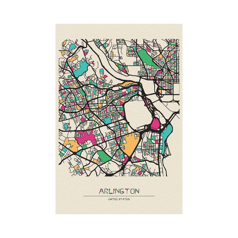 Arlington County, Virginia Map by Ayse Deniz Akerman - Print on Canvas, Wrapped Canvas, 45.72cm H x 30.48cm W x 1.91cm D