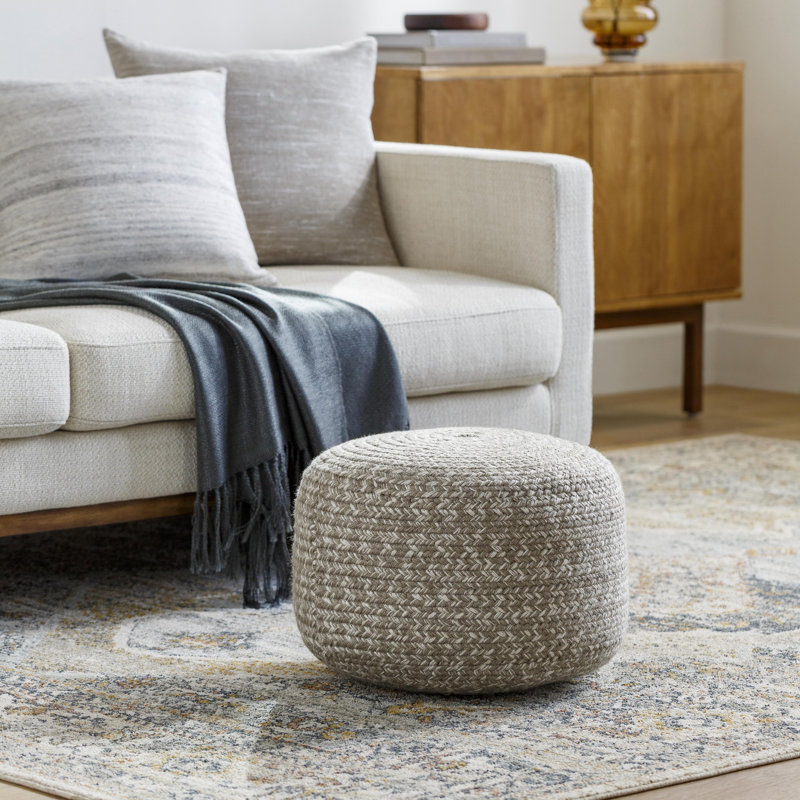 Upholstered Pouf, Light Gray Polyester Blend
