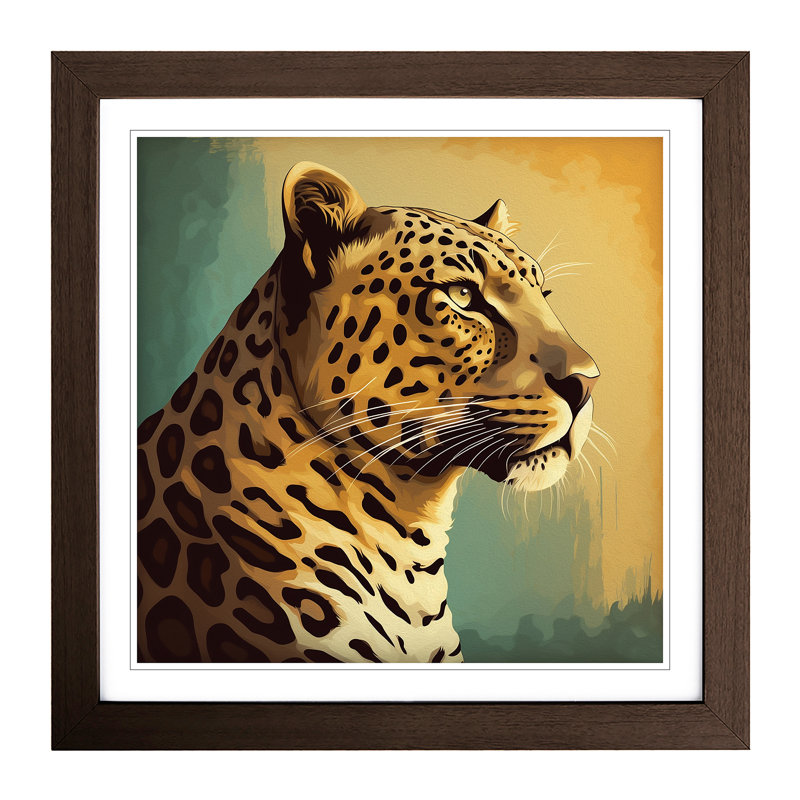 Leopard Retro Art - Framed Print, Walnut