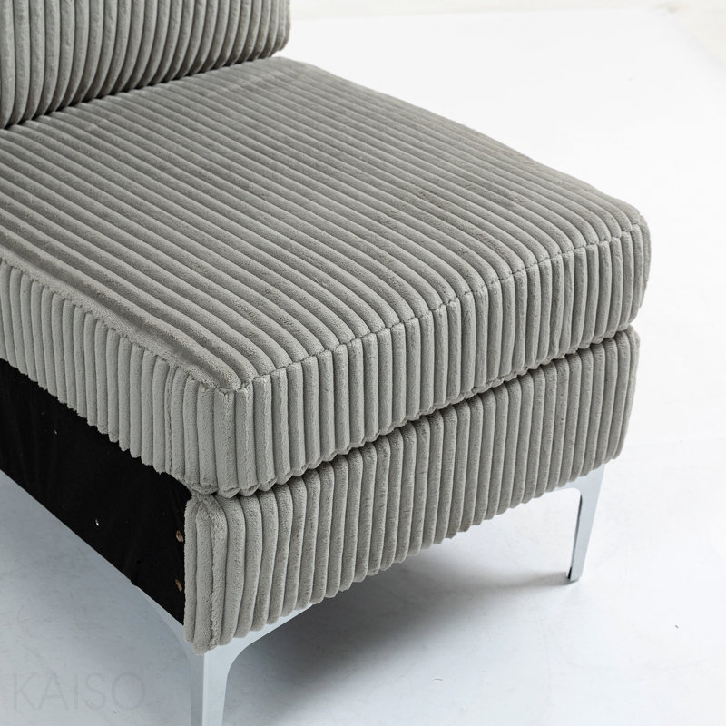 Module de siège modulaire sans accoudoirs, canapé modulaire en velours côtelé, fauteuil d'appoint modulaire sans accoudoirs avec coussin de dossier, gris
