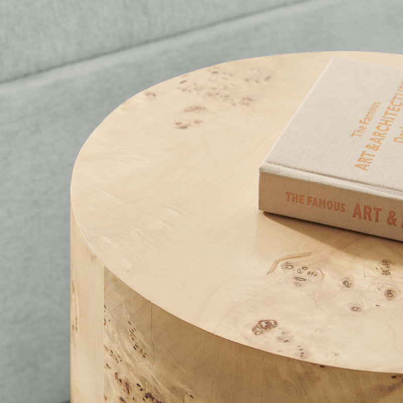 Natural Burl Wood Round Side Table, 16"