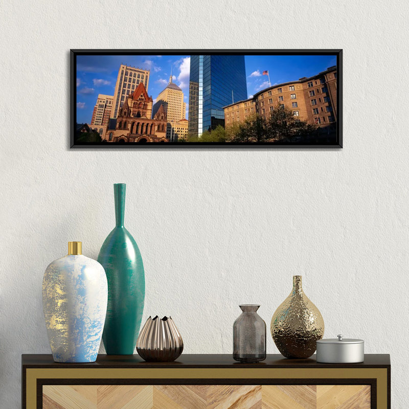 «Panoramic Boston, Massachusetts, Copley Square», reproduction de photo sur toile, H 16 po x l 48 po x P 1,5 po, Cadre noir