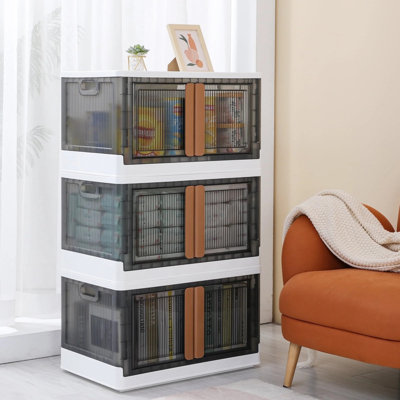 Ensemble de 3 paniers de rangement pliables et rangement blanc