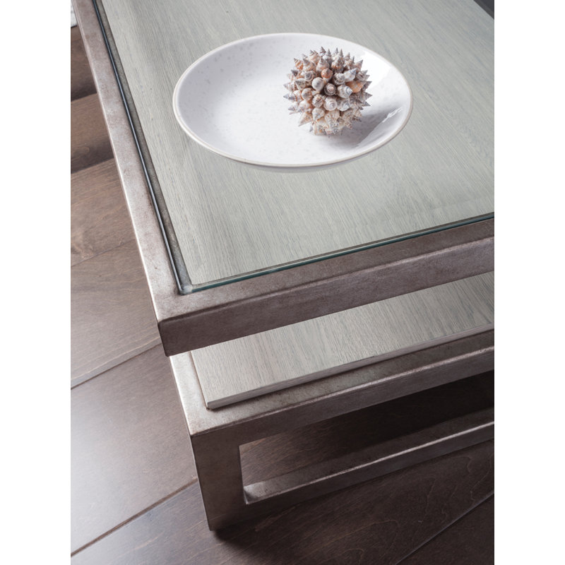 Contemporary Silver Leaf & Wire-Brushed Oak Cocktail Table