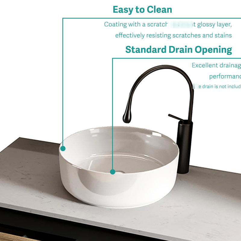 , Lavabo en céramique blanc brillant intégré élégant - Matériau, antitache, nettoyage rapide, 15,66 po de largeur, profondeur, 4,63 po de hauteur, 17,86 lb, rehausse le décor de la salle de bain