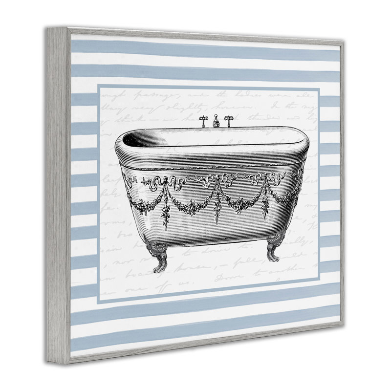 Ornement de baignoire rétro sur rayures, estampe numérique, design par lettré et doublé, Estampe numérique Farmhouse