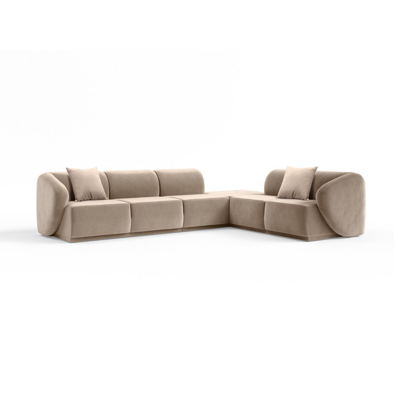 6 Seater Velvet Sofa & Chaise, Warm Beige Velvet