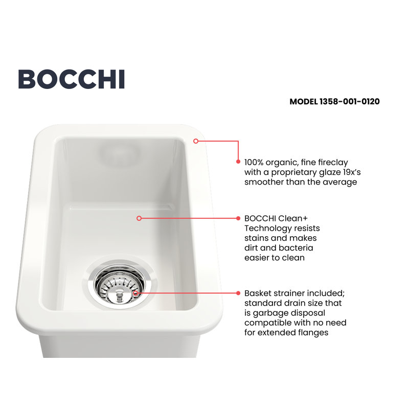 12'' L Fireclay Kitchen Sink, White