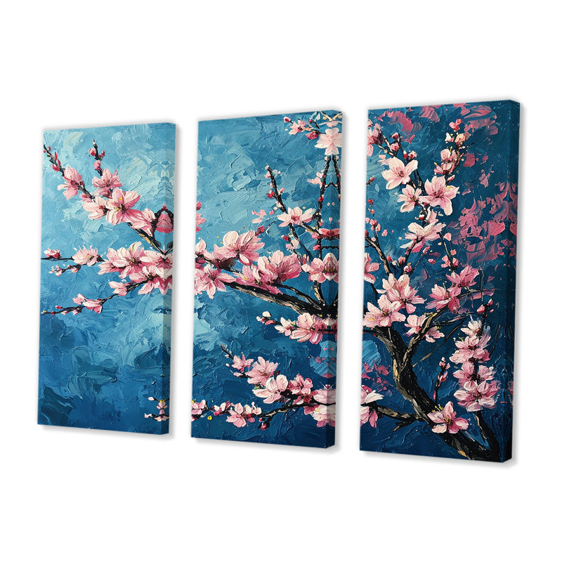 Lakendra - ensemble de reproductions d'art mural cerisier en fleurs, Toile tendue, H 32 po x l 48 po x P 1 po