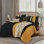 Ensemble d'édredon 9 pièces en microfibre brodée noire et dorée avec draps, taies décoratives et coussins décoratifs
