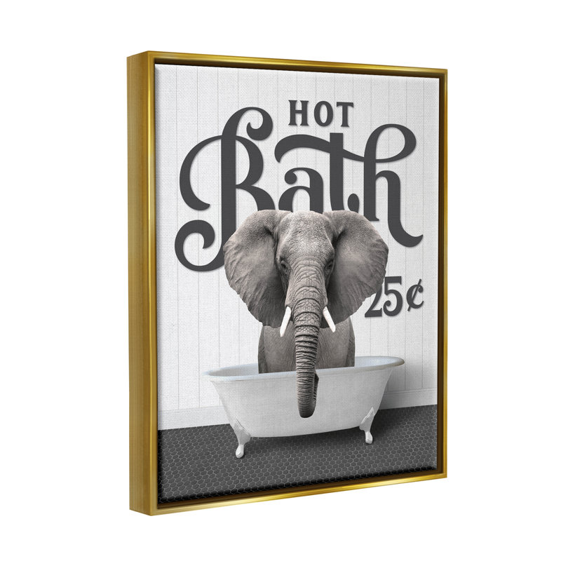 «Vintage Hot Bath Elephant», art mural encadré sur toile flottante par lettré et doublé, Cadre flottant métallique doré