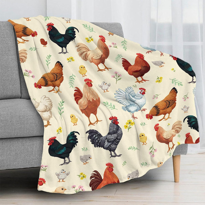 Joli jeté imprimé en forme de poulet en flanelle douce pour enfants, filles, garçons, hommes, drôles, couvertures colorées de coq pour canapé-lit (40 po x 50 po)