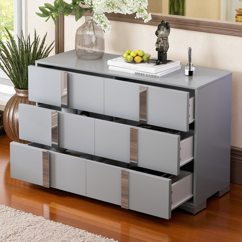 Commode double 6 tiroirs l 47,3 po, Gris