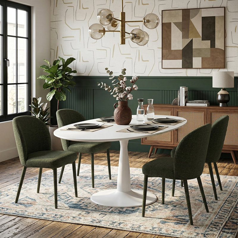 Ensemble de table de salle à manger 59 "pour 4 personnes, table de salle à manger moderne avec piédestal, Vert