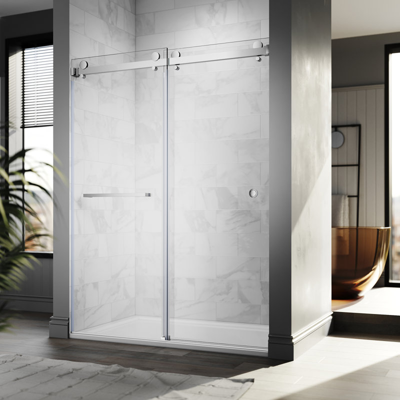 UKD01 61 to 65 in. x 76 in. H Frameless Double Sliding Shower Door with 3/8 in. (10mm) Clear Glass , Chrome, 65" W x 76" H