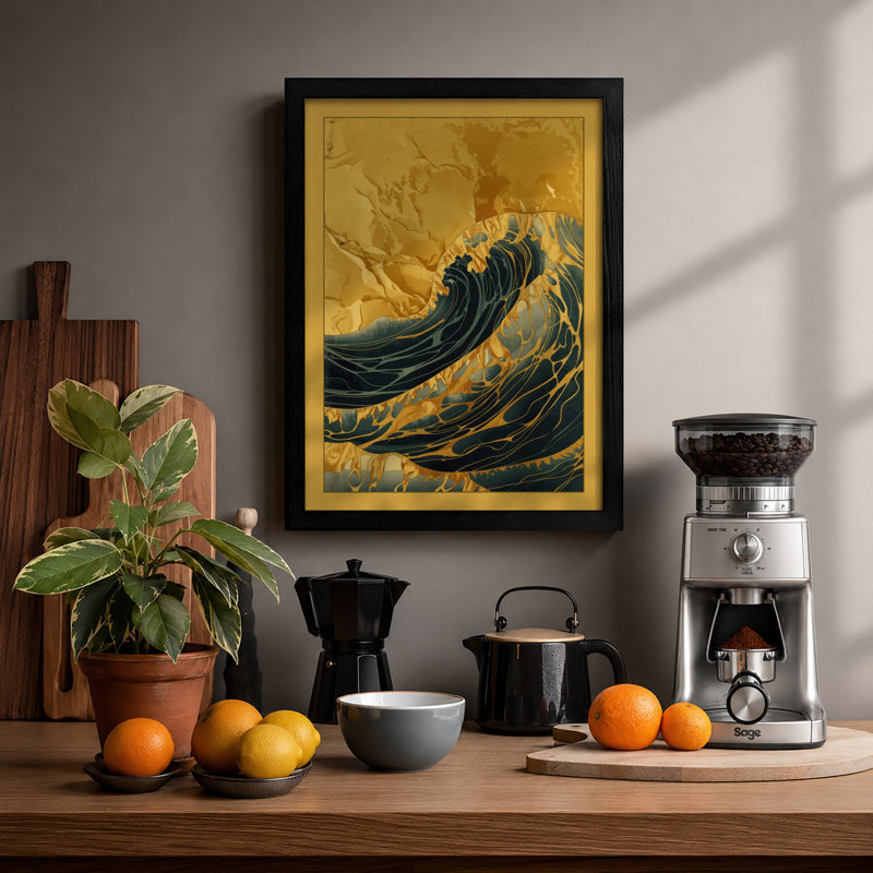 Cresting Wave Japandi - Framed Print, Black, A4 - 29.7 x 21.0 cm