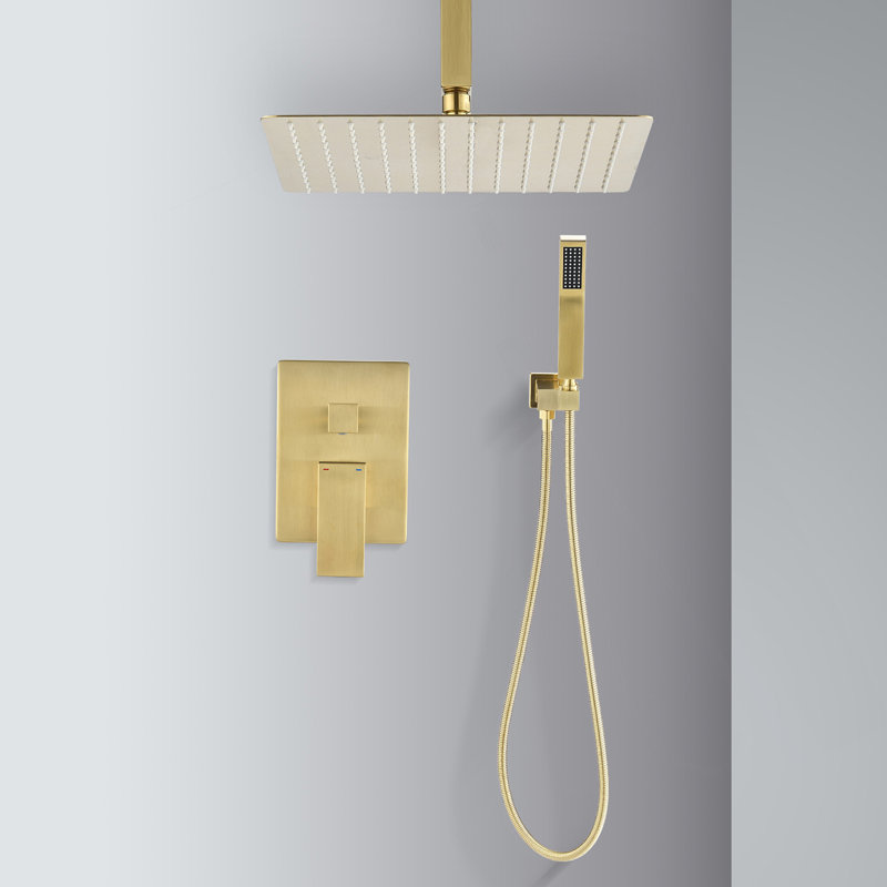 Ceiling Mounted Shower System Combo Set With Handheld And 16"Shower Head, Brushed Gold