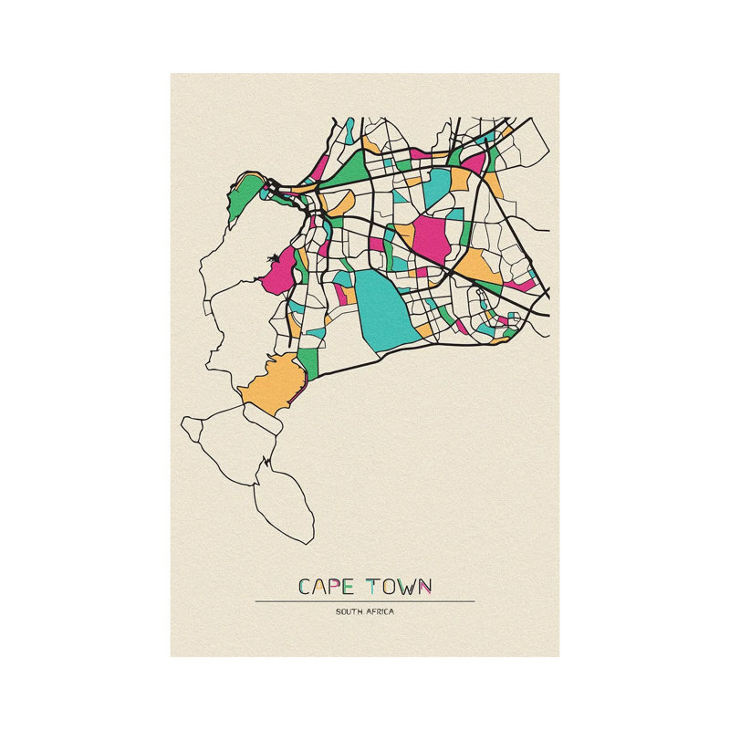Cape Town, South Africa Map by Ayse Deniz Akerman - Wrapped Canvas Print, 30.48 cm H x 45.72 cm W