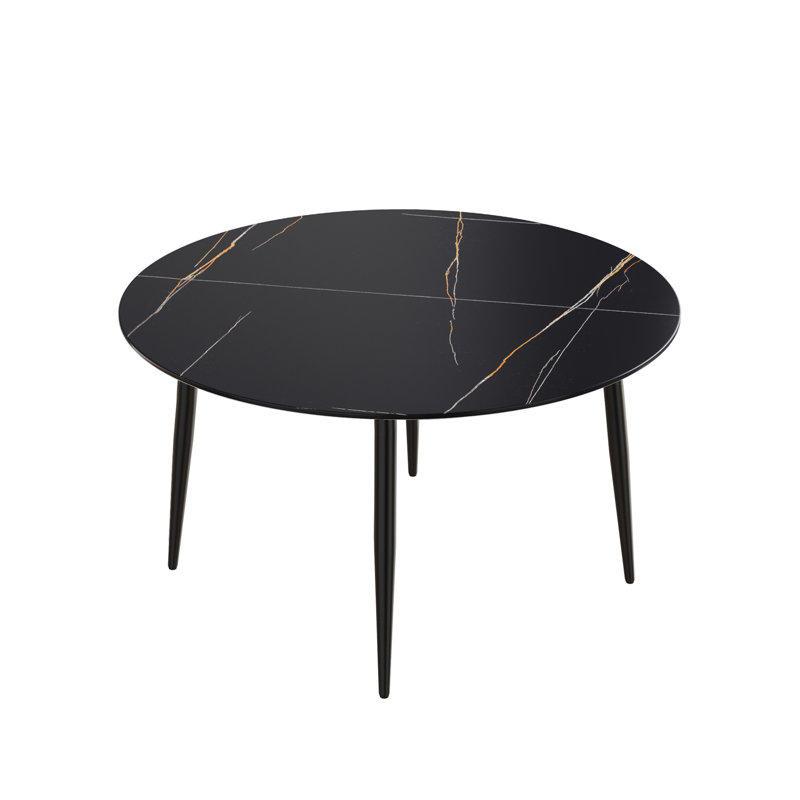 Table de salle à manger ronde 53,15 po en pierre artificielle avec pieds en métal pouvant accueillir 6 personnes.