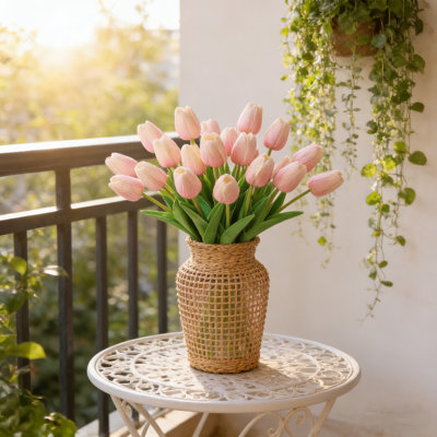 20PCS Tulips Artificial Flowers Faux Silk Tulip Stems Fake Flowers Bouquets for Vase Wedding Home Decoration