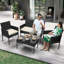 Ensemble de meubles de patio 4 pièces en rotin et osier - Ensemble de conversation avec table basse et 2 chaises-1978232344