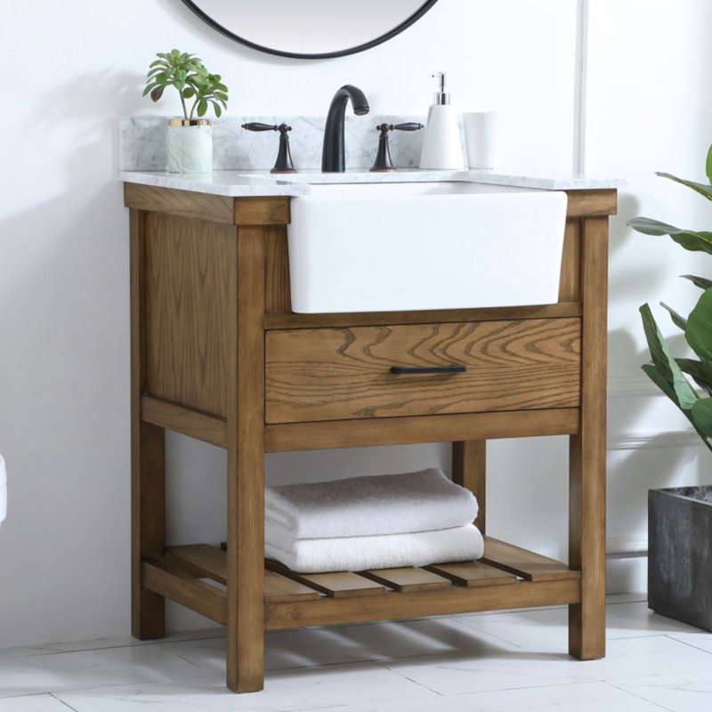 Pelaghia 30'' Single Bathroom Vanity with Marble Top, Driftwood