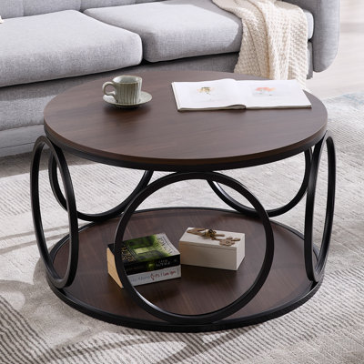Carnforth 31.5" Round Coffee Table with 2-Tier Storage Shelves by Ebern Designs