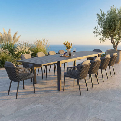10 - Person Aluminum Outdoor Patio Dining Set With Extendable Rectangular Table , Cushions Included