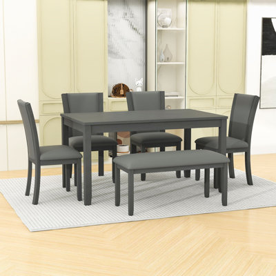 Ensemble de table de salle à manger 6 pièces avec banc et chaises
