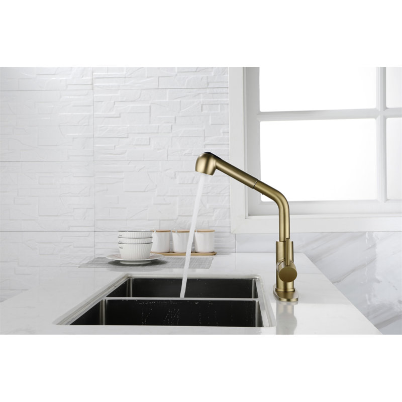 Robinets de cuisine avec douchette extractible, robinet d'évier de cuisine à poignée simple avec douchette extractible, Doré