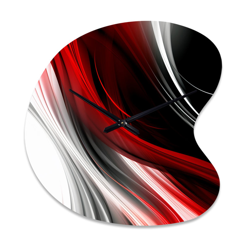 Rouge, noir, infini, ondulations I - vagues, forme unique en métal horloge murale, horloge murale asymétrique moderne, Grand
