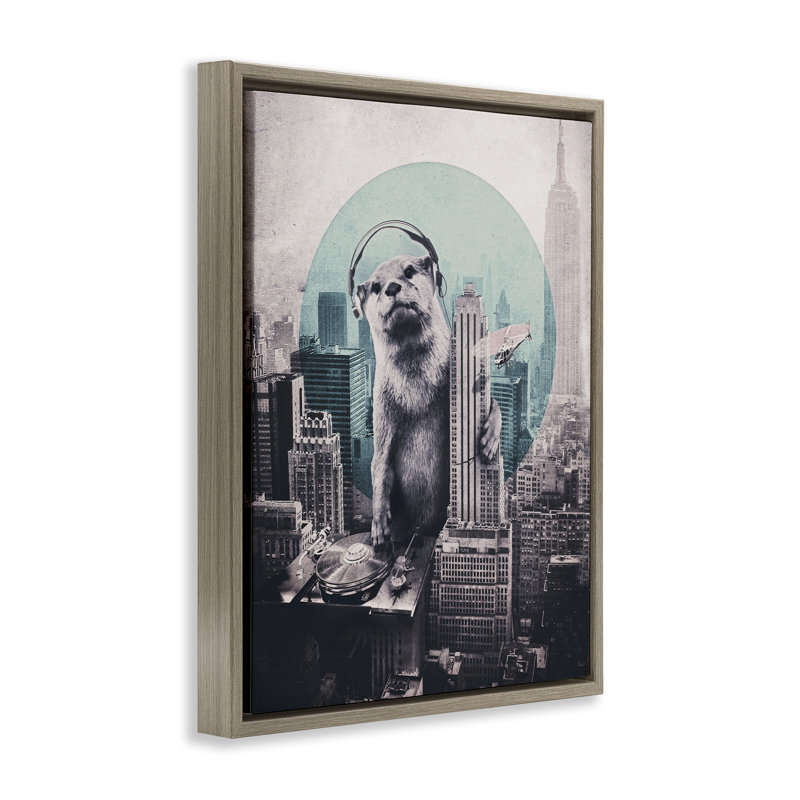 Cadre flottant sur un paysage urbain, la loutre, par Ali Gulec, H 21 po x l 17 po, Cadre flottant orme Montalcino