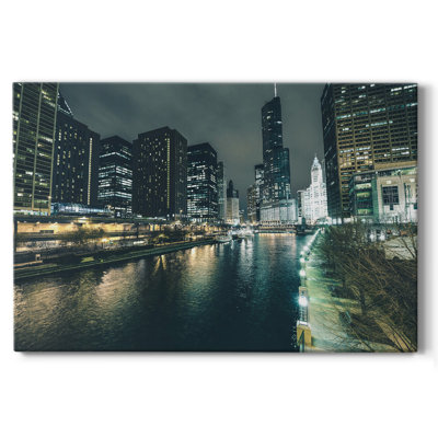 «Chicago River At Night Iii», reproduction sur toile