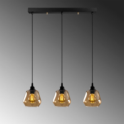 Elegant Nostalgia Chandelier, Gold & Black, Adjustable Height 43.3 x 5.9 inches | Metal Body with Glass Cap, Socket Type: 3 x E27 Max 40W | Scandinavian Glam Design, Perfect for Dining Rooms & Living Spaces
