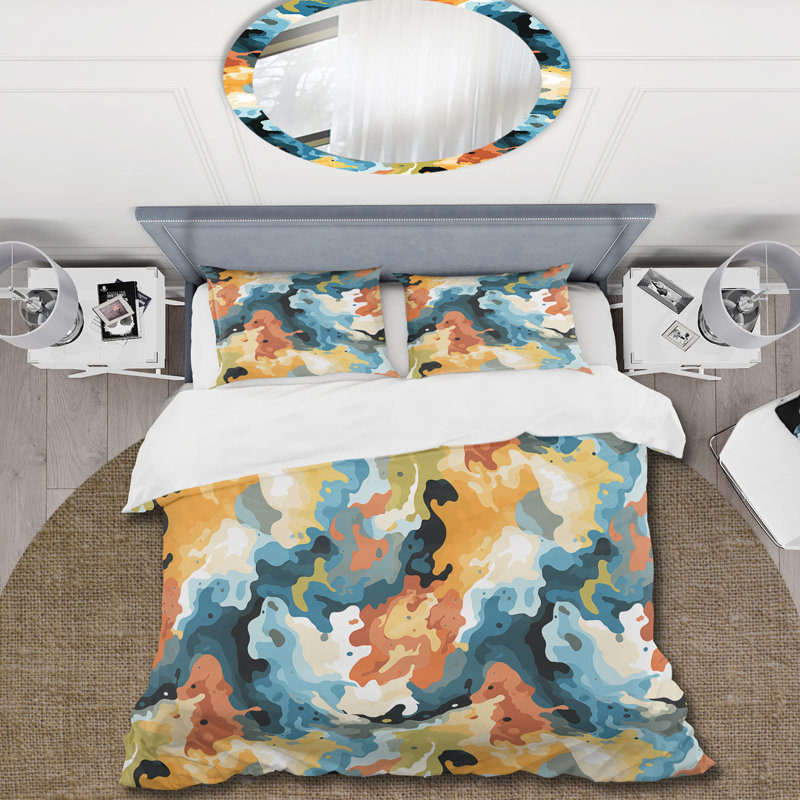Ensemble de housse de couette orange et vert Expedition I, Housse de couette pour grand lit et 2 taies décor