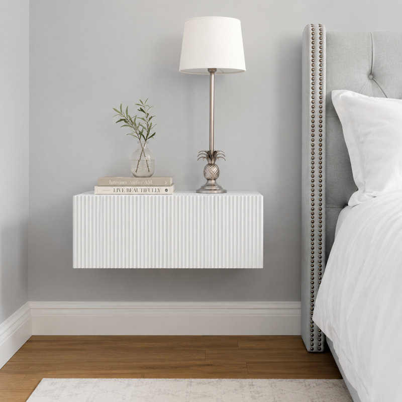 Modern Hand-Crafted Wall Mount Fluted Vanity Table, Multi-Scenario Floating Cosmetic Console