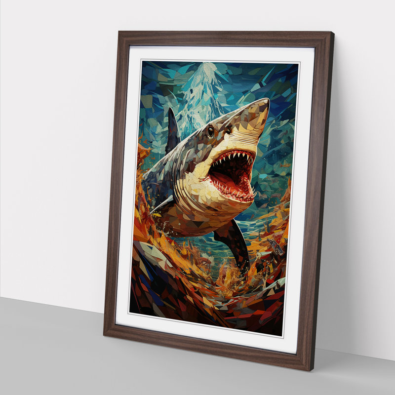 Shark Orphism - Single Picture Frame Print on Wood, Walnut Framed, 64cm H x 46cm W x 2cm D