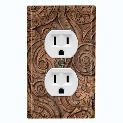 Metal Light Switch Plate Outlet Cover (Brown Wood Pattern Tree Bark Print - Single Duplex)