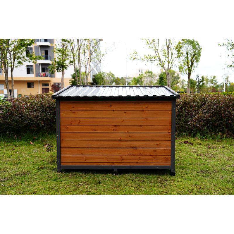 Niche pour chien en bois massif avec toit imperméable, porte et toit polyvalents à large espace