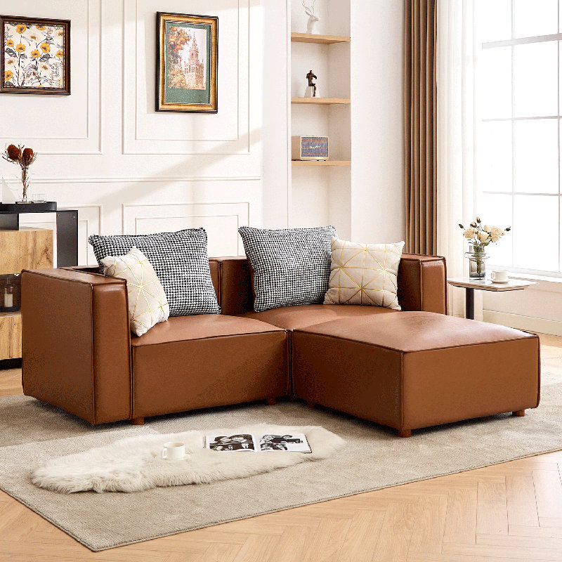 Canapé surdimensionné de 118,5 po en cuir avec repose-pieds et coussins réversibles, Brun