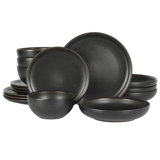 Gibson Elite Beckett Stoneware Matte Reactive Glaze 16 Piece Plates and Bowls Dinnerware Set - Grey